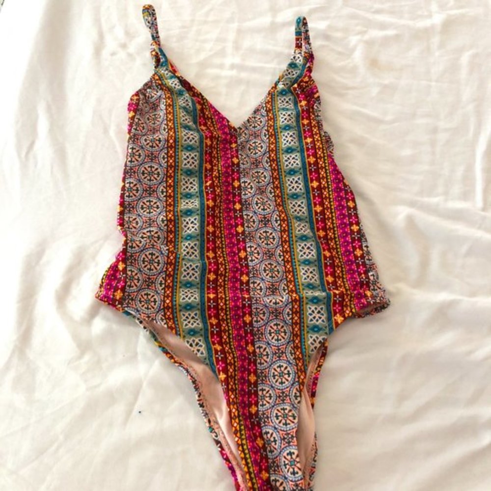 Boho Print high cut full piece swimsuit ELONGATES LEGS!